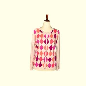 NORTHERN ISLES Vintage Holiday 2005 Argyle Cardigan Silk Blend Sweater SZ L